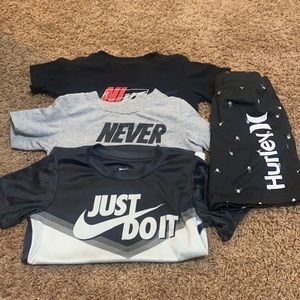 Bundle of 3 Nike tops and 1 Hurley gym shorts